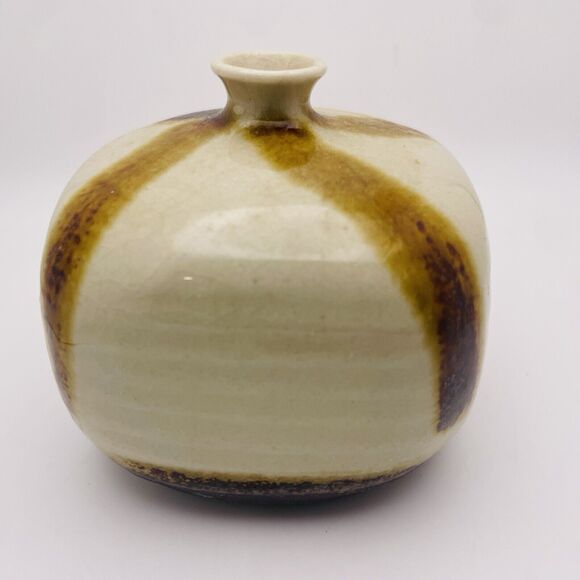 Takahashi San Francisco Glazed Pottery Flat Bottom Square Bud Vase Made in Japan - Picture 2 of 8